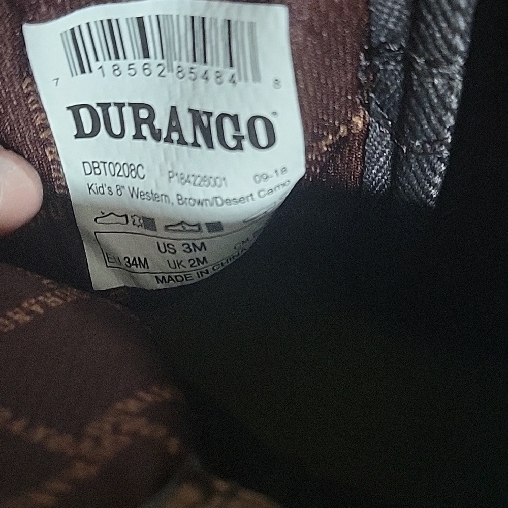 Durango Kids Brown and Camouflage Cowboy Boots 8" Tall Size3M - Picture 9 of 9